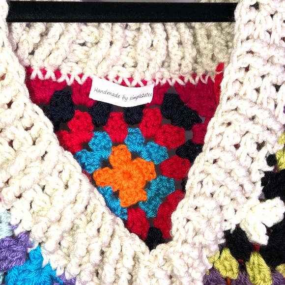 Multicolor Patchwork Oversized Chunky Crochet Pullover Sweater Vest - Picture 3 of 15